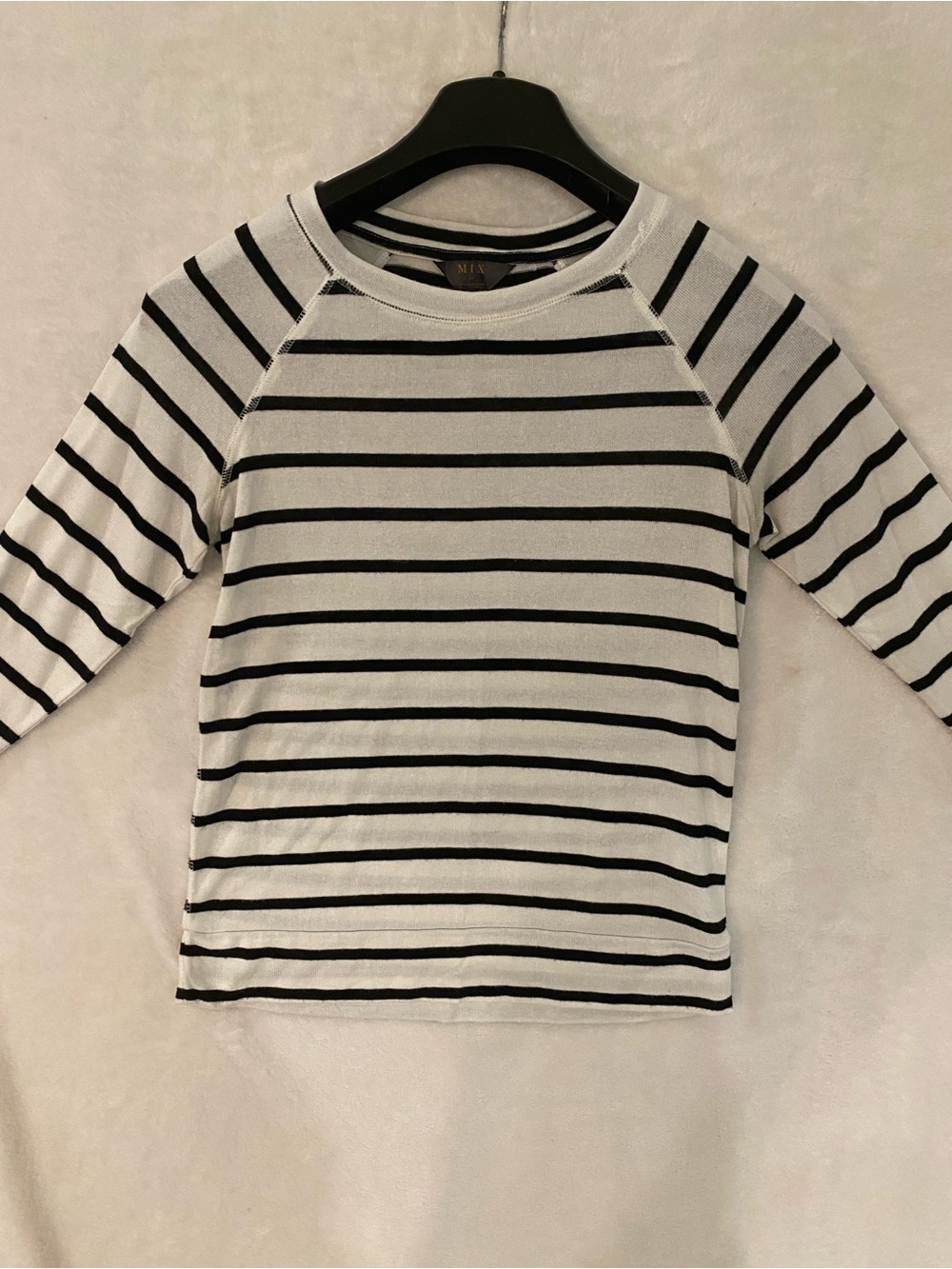 Mix & Co Black White Striped 3/4 Sleeve Tee US XS